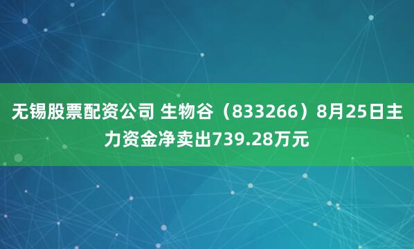 无锡股票配资公司 生物谷（833266）8月25日主力资金净卖出739.28万元